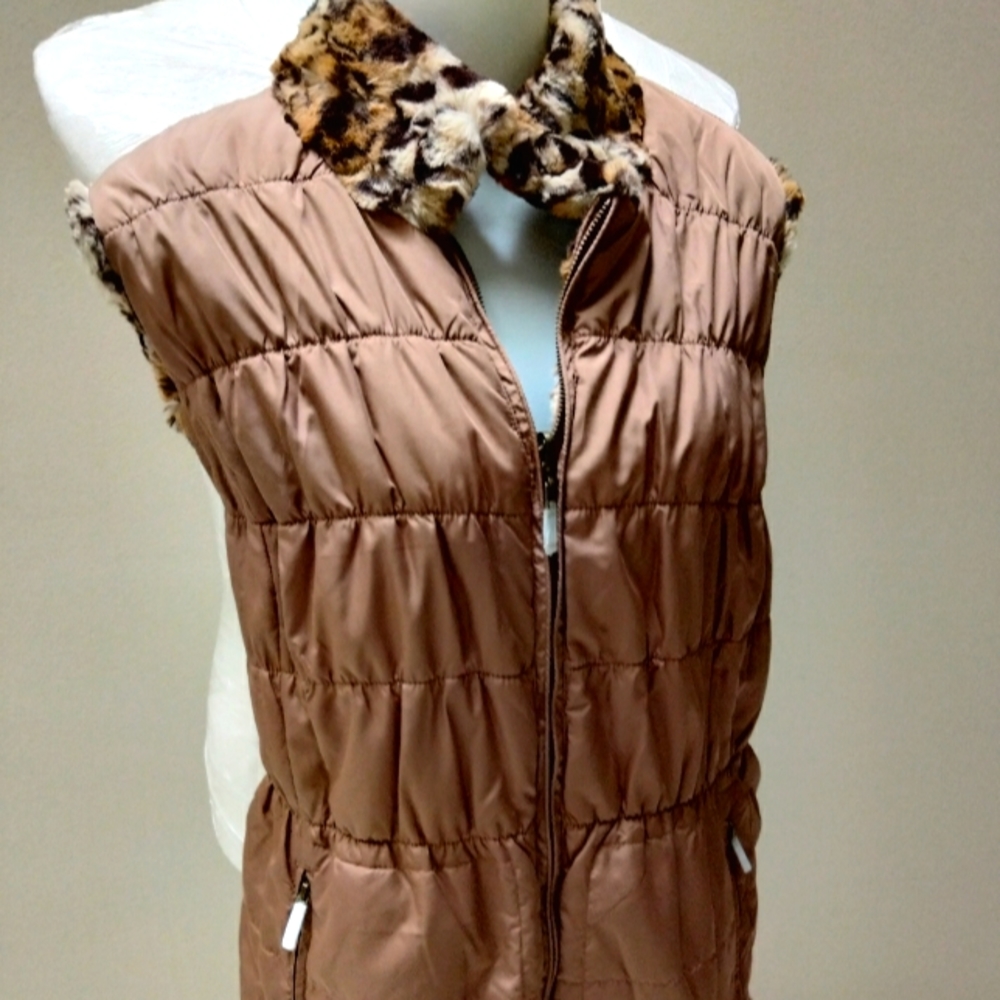 Dennis Basso Faux-Fur Reversible Lined Brown Vest